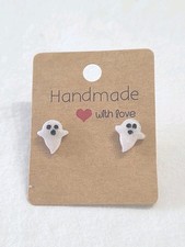Halloween Tiny Ghost Handmade Fun Stud Earrings Made In USA