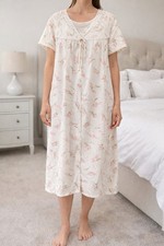 Vintage JCPenney Floral House Dress L Cottagecore Lace Prairie Pink Green