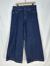 SPANX Flat Front Wide Leg in Raw Indigo Pull-on Denim Jeans 1X Bohemian Shape