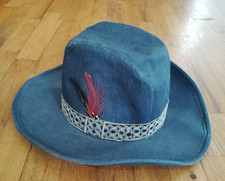 Hat L 71/4-73/8 Cowboy Blue Denim Vintage 70s Jean Western USA Mens