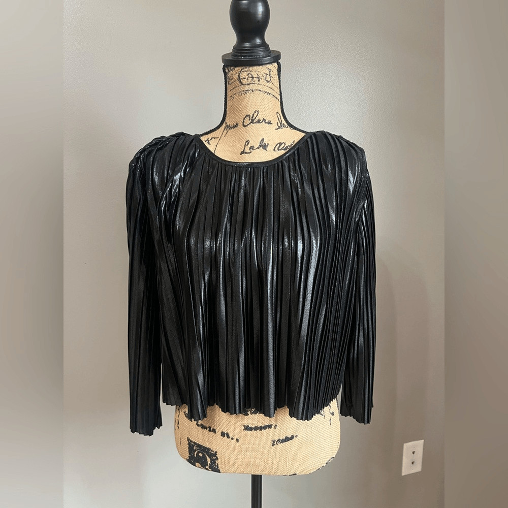 Zara basic pleated black shiny blouse pull over m… - image 8