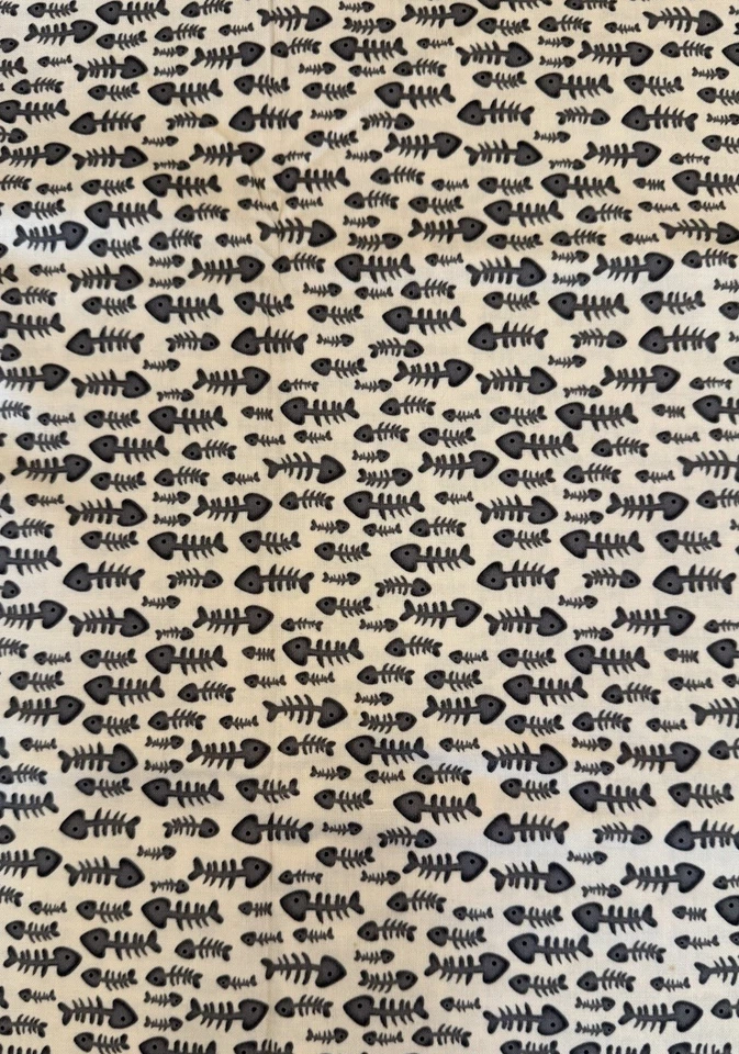 Tecido ALLEY CAT Greta Lynn para lona Benartex ossos de peixe bege cinza 44” BTY - Imagem 2 de 4