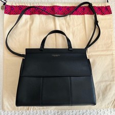 Tory Burch Block T Satchel 2Way Leather Black Handbag Authentic Used