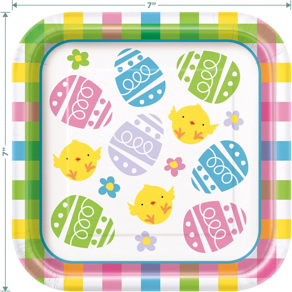 Lindos suministros para fiestas de Pascua - coloridos platos de postre de papel cuadrado a cuadros y almuerzo Foto 3 de 4
