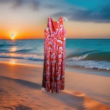 Eliza J Dress Womens 10 Orange Pink Floral Maxi Sleeveless Twist Front Lined