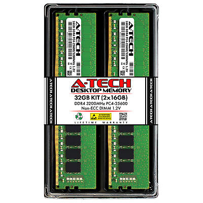 A-Tech 32GB 2x 16GB PC4-25600 Desktop DIMM DDR4 3200 MHz Non-ECC