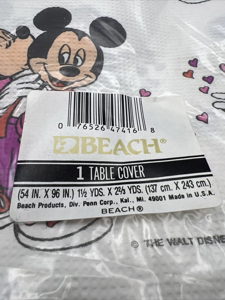 Винтажный бумажный настольный чехол Walt Disney Mickey Mouse & Minnie Love 54 дюйма x 96 дюймов НОВЫЙ ИЗ СТАРЫХ ЗАПАСОВ - Изображение 4 из 4