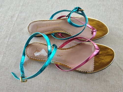 Jean-Michel Cazabat Leather Sandals 38.5 Metallic Pink Blue Gold Stappy - Picture 2 of 12