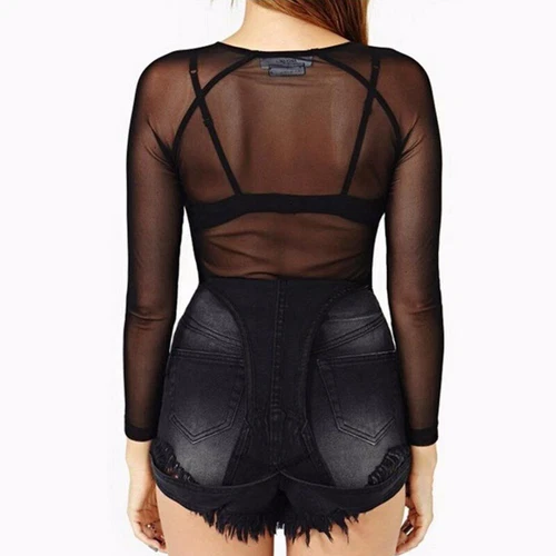 Womens Mesh Sheer See-Through Long Sleeve Summer Crop Tops T-Shirt Blouse Tee - Picture 7 of 23