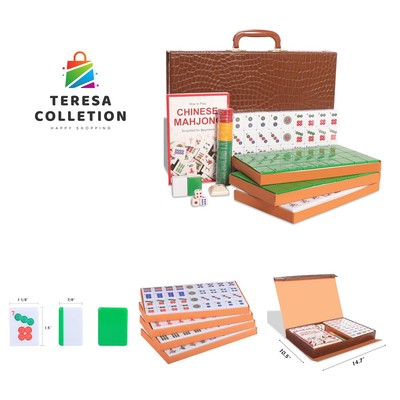 Chinese Mahjong Set, Mahjong Game Set with 146 Numbered Large Tiles 1.5'', Gre...