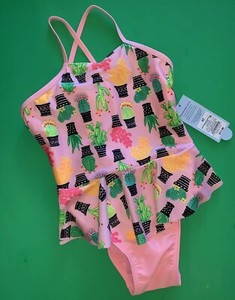 NEW! Girls 1 Pc Swimsuit 5T PINK Cute PLANTS UPF 50+ $11.99 Gift Swim UV Protect