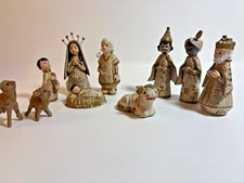 Christmas Nativity Vintage Hand Crafted Creche Clay Pieces Lot Of 10