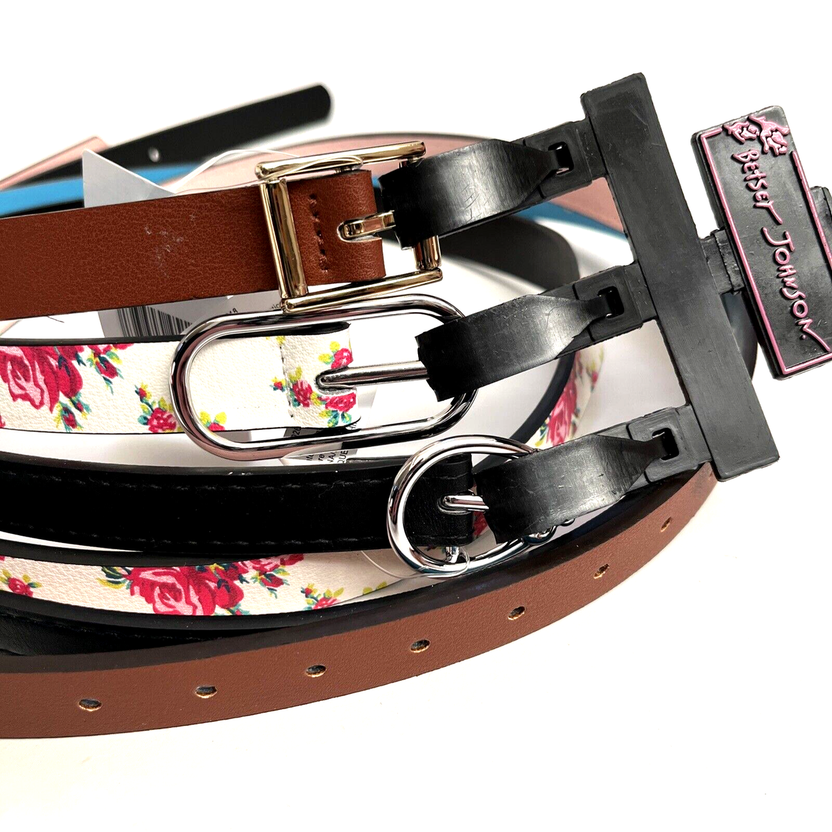 NWT Betsey Johnson 3pc Belt Bundle Black Brown Floral Skinny  display picture 2