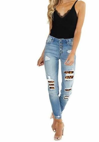 KanCan High Rise Leopard Patch Skinny 