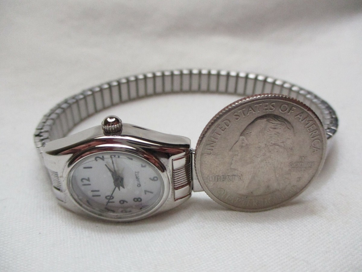 Wristwatch Silver Tone Expansion Band Oval Shaped Face | eBay