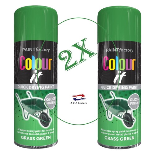 2x Colour It Gras Grün Glanz Sprühdose Auto Van Fahrrad Holz Aerosolfarbe 250ml - Bild 1 von 2