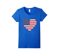 Heart Shaped American Flag 4th July Independence Day Tshirts Royal Blue Women