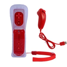 Red 2 in 1 Motion Plus Remote + Nunchuck Controller for Nintendo Wii & Wii U