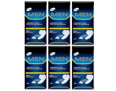 6 Pack of TENA Incontinence Guards for Men, Moderate Absorbency 20 ct