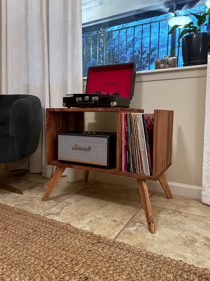 Gabinete de soporte para tocadiscos y almacenamiento de vinilo retro MCM Foto 2 de 4