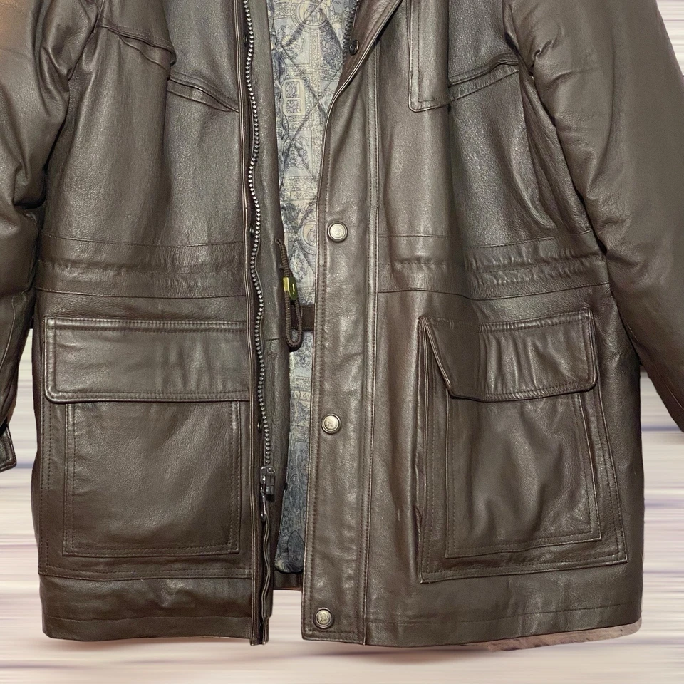 Vintage Casual Craft Genuine Leather Lined Inner/Outer Pockets Men's Coat Jacket - Image 4 of 4