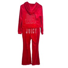 Vintage Juicy Couture Red Crushed Velvet Track Suit Bling Y2K Mobwife Size M