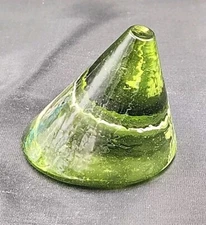 Fire And Light Green Glass Cone Paperweight 3 1/2" T