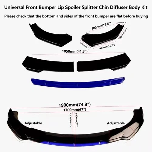 For Mitsubishi Lancer EVO Front Bumper Lip Splitter Spoiler Body Kit Glossy Blue - Image 2 of 4