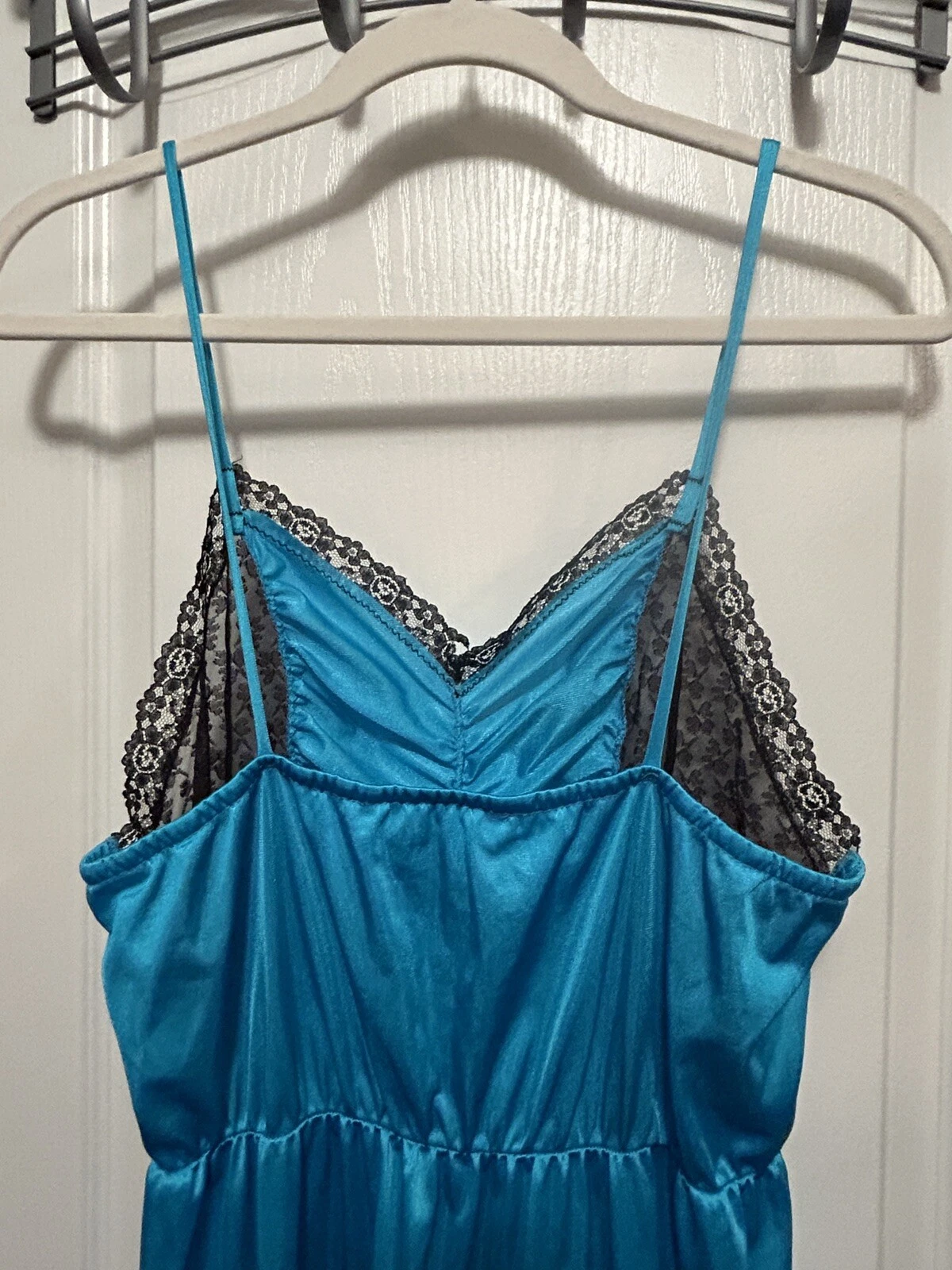 UNDERCOVER Camicia da notte vintage anni 80 sottocoperta donna L blu nero pizzo stravagante goth fata