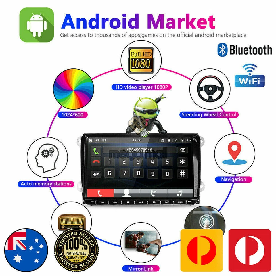 Unidade principal GPS estéreo para carro 9" Carplay Android 10.0 para VW Golf MK5 MK6 Caddy Jetta - Imagem 4 de 4