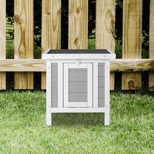 Outdoor Cat House Rabbit Hutch Small Animal Home Shelter Weatherproof Gray - Picture 2 of 9