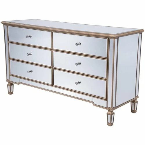 Elegant Decor Contempo 6 Drawer 60" Mirrored Dresser in Hand Rubbed Antique Gold - Picture 1 of 8