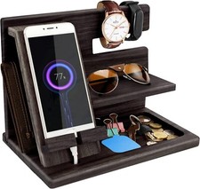 Wooden Phone Docking Station Organizer Nightstand Desk Accessory Office Work