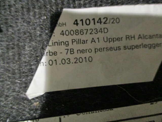 Lamborghini Gallardo - RH A-Pillar Trim Cover - Black Alcatara - P/N 400867234D