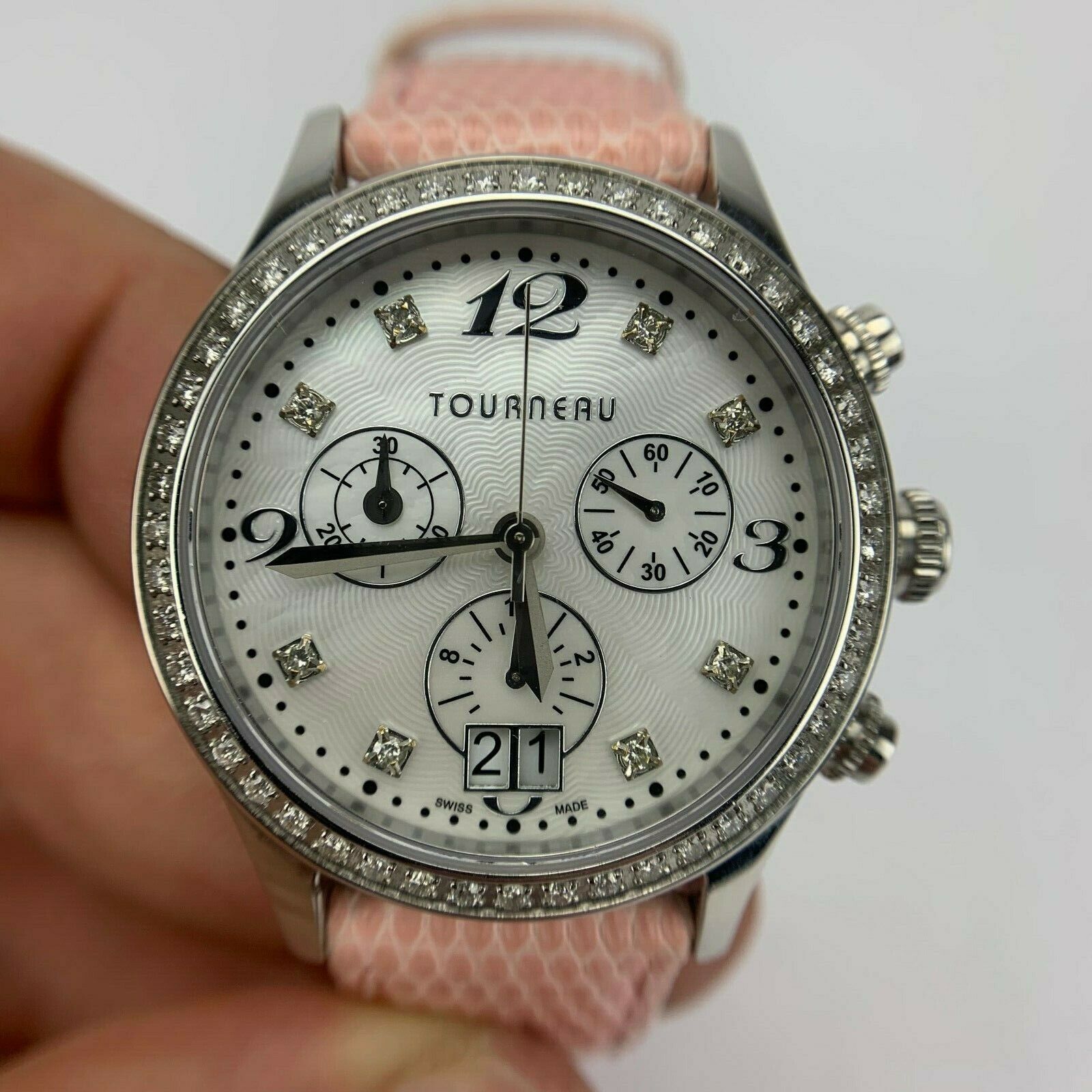 Tourneau Diamond Dial Diamond Bezel Chronograph Watch 