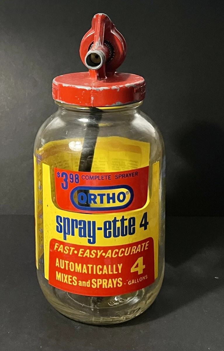 Vintage ORTHO Spray Ette 4 Vintage Glass Jar Red Metal Sprayer