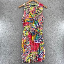Lauren Ralph Lauren Dress Womens 8 Multicolor Paisley Bodycon Surplice Ruched