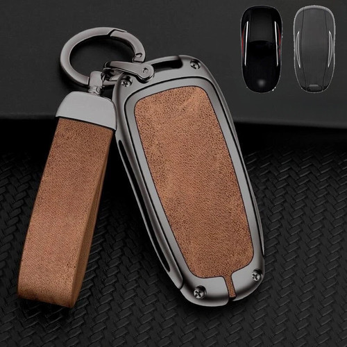 For Tesla Model X S 3 Zinc Alloy TPU Leather Car Smart Remote Key Fob Case Cover - Picture 4 of 16