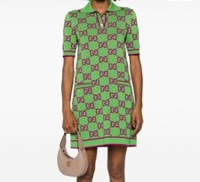Gucci Green & Purple Gg Monogram-Jacquard Polo Mini Dress Size L