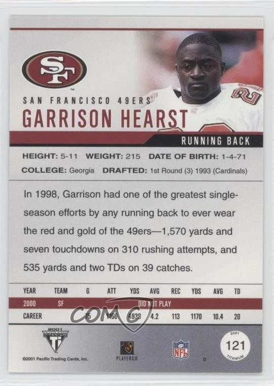 2001 Pacific Private Stock Titanium Red /58 Garrison Hearst #121 - Image 2 of 2