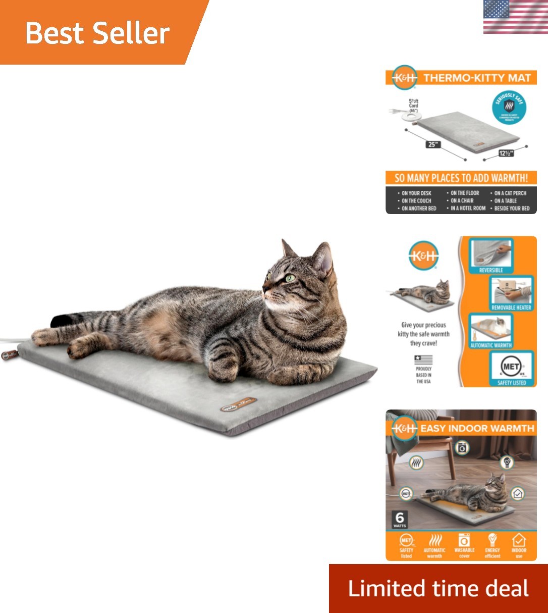 For Indoor Cats, Thermo-kitty Mat Calming Warm Pet Heating..