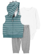 Baby Boys' 3 Piece Plaid Patch Little Vest Set Multi Dino/Stripe, 24 Months 