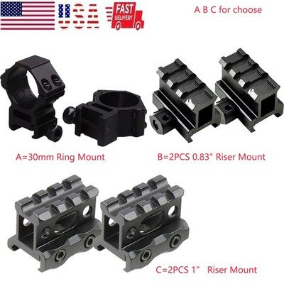 2Pcs 1 Inch/0.83 Inch 3 Slot Riser Scope Mount/Low Profile 30mm Ring Scope Mount