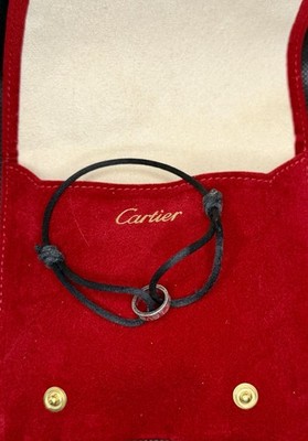 Cartier LOVE Charity Bracelet 18K White Gold 750 Black Cord w/ Cartier Pouch