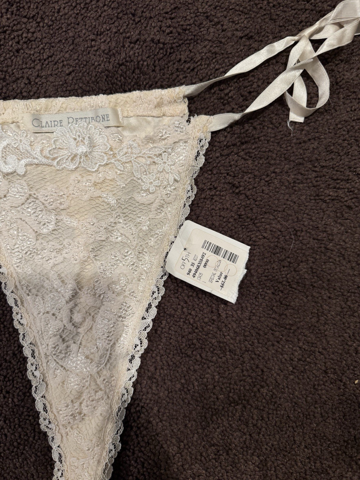 Saks Fifth Avenue Vintage Lace Cream Thong Panties Brand New With Tags image 3