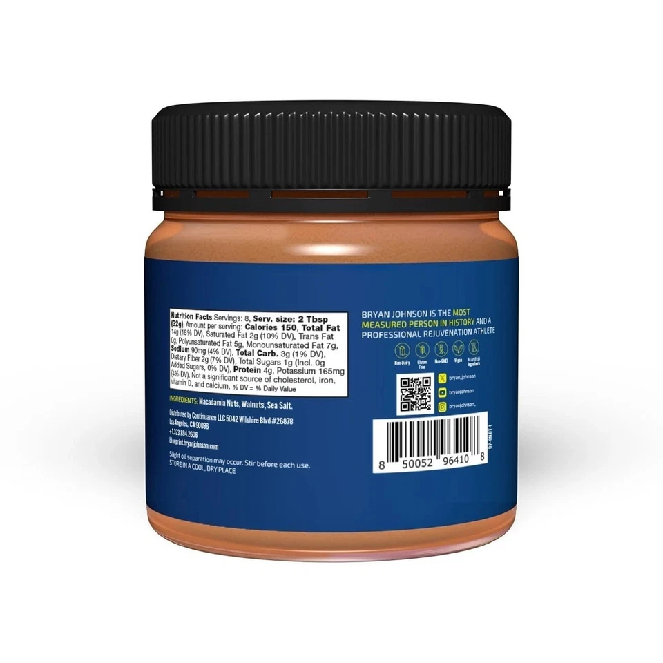Blueprint Bryan Johnson Nutty Butter - Nueces y Nueces de Macadamia - Solo 3 Ingres Foto 2 de 4