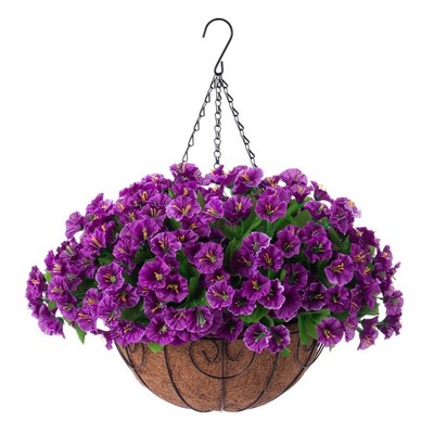 Artificial Hanging Flower Plants with Basket for Spring Summer Outdoor Decora...