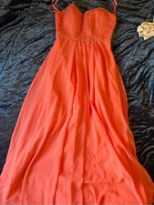 Mori Lee Coral Lace Bodice Maxi Dress