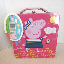 Peppa Pig Tin Case Tin Carry All with Handle Lunch Box Pink NWT