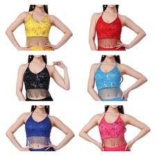 Belly Dance Tassel Crop Top Easy to Wear Adjustable with Chest Pad Lace up